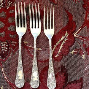 Walbridge & Co Set of 3 Vintage Antique Silverplate Spoons - 7.5" Strong Ornate